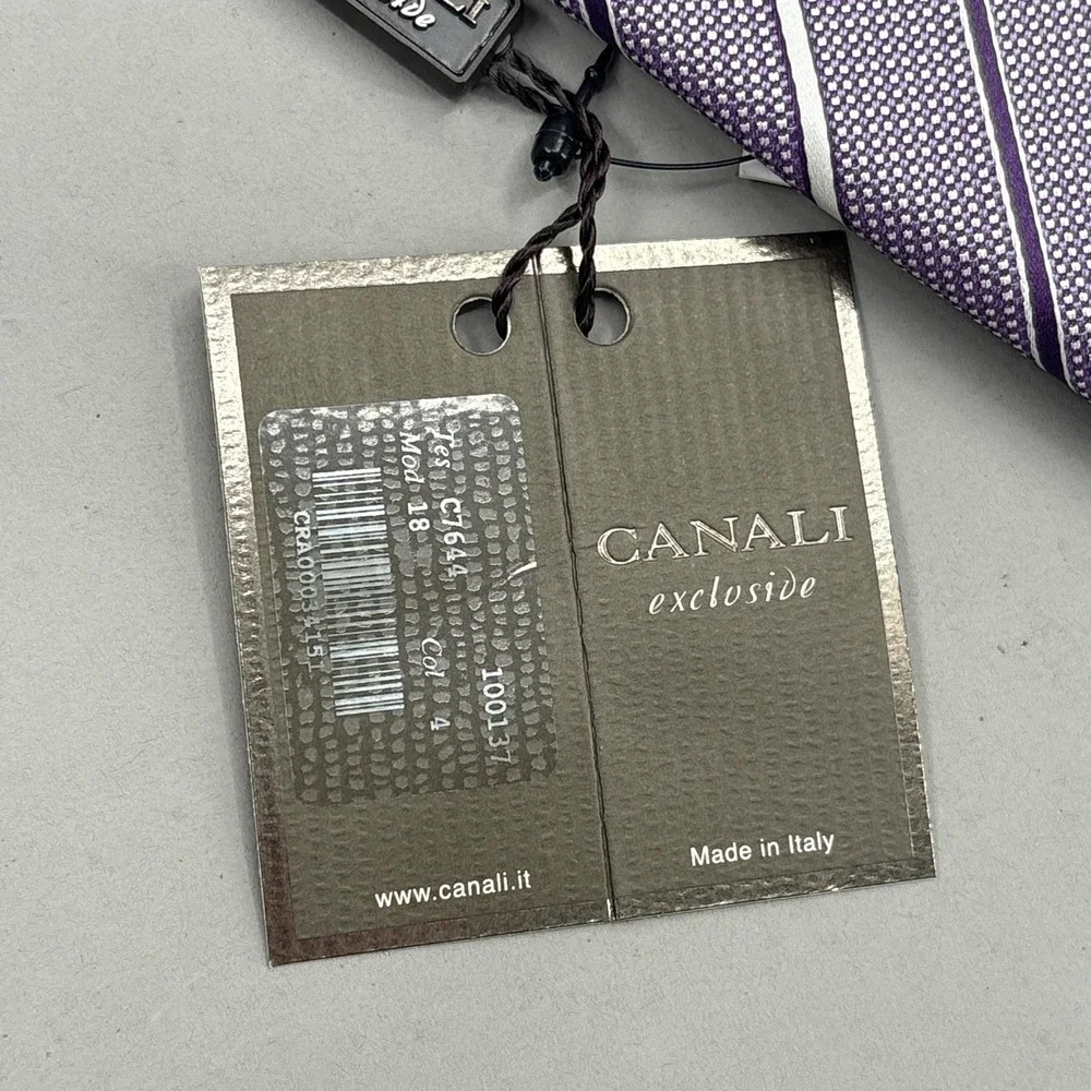 Canali Tie‎ Mens Purple Jacquard Stripe 100% Silk Made Italy Woven Necktie NEW